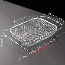 Expandable Stainless Steel Kitchen Sink Drain Basket - Adjustable Dish, Bowl & Cutlery Washing Rack With Space-Saving Design, Drains Forks, Knive (Option: XL)